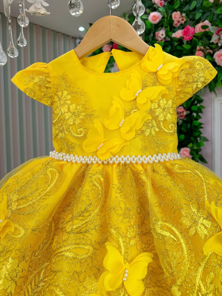Vestido Marie Jardim Encantado Luxo Amarelo - Leveza e Elegância para Meninas | Bebeloo Kids