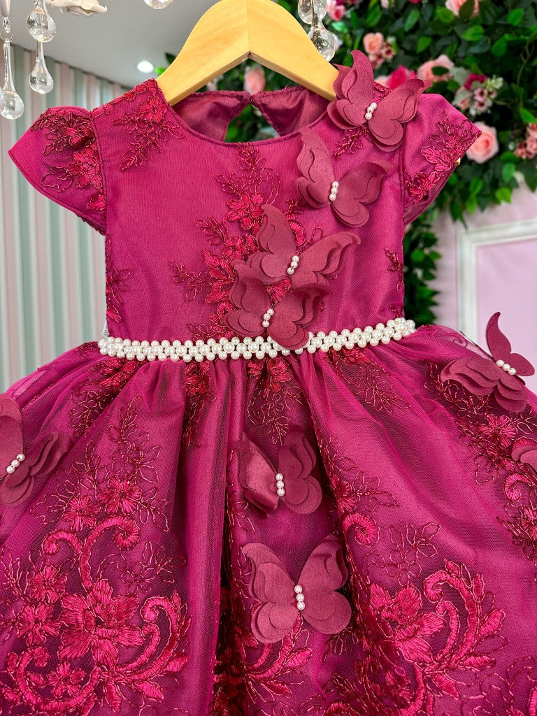 Vestido Marie Jardim Encantado Luxo Marsala - Leveza e Elegância para Meninas | Bebeloo Kids