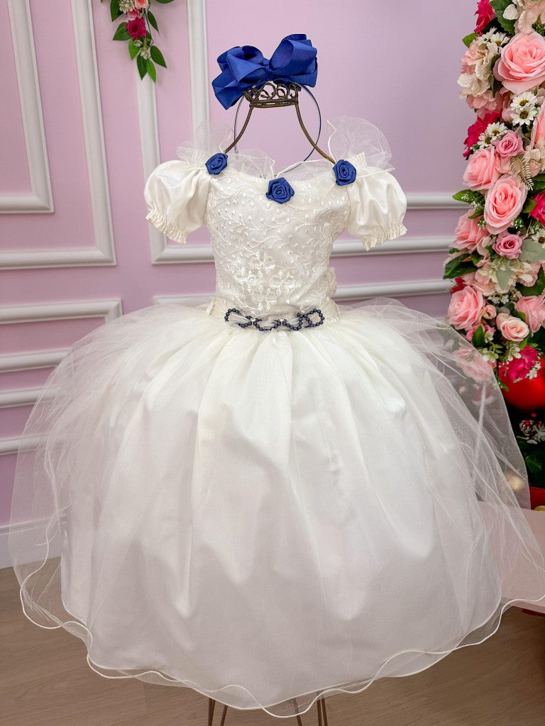 Vestido Lorenzetti Longo Off Detalhes Azul Marinho - Leveza e Elegância para Meninas | Bebeloo Kids