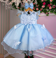 Vestido Marie Azul Jardim Encantado Laço - Toque Delicado para Completar o Visual | Bebeloo Kids