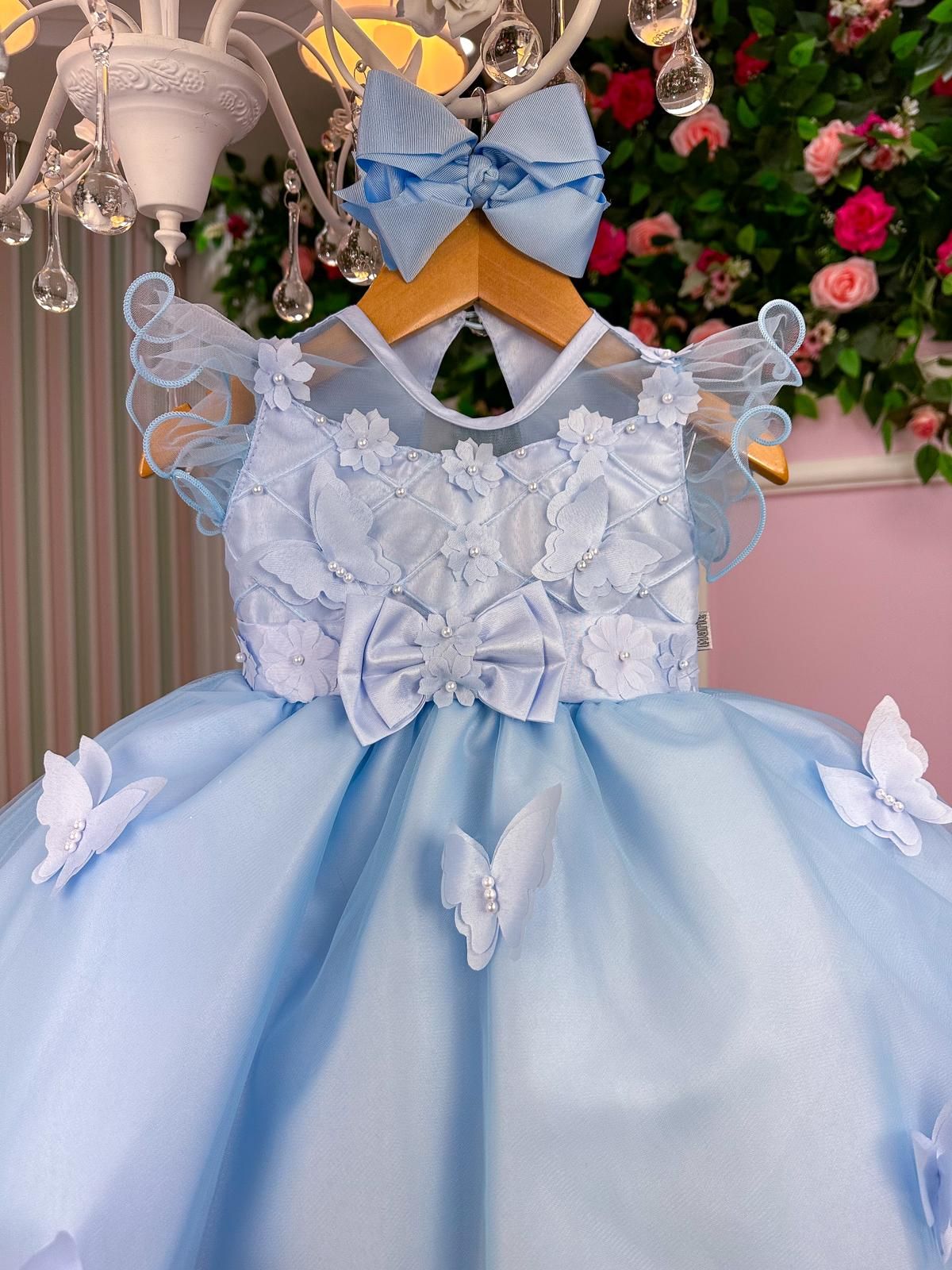 Vestido Marie Azul Jardim Encantado Laço - Toque Delicado para Completar o Visual | Bebeloo Kids