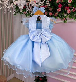 Vestido Marie Azul Jardim Encantado Laço - Toque Delicado para Completar o Visual | Bebeloo Kids