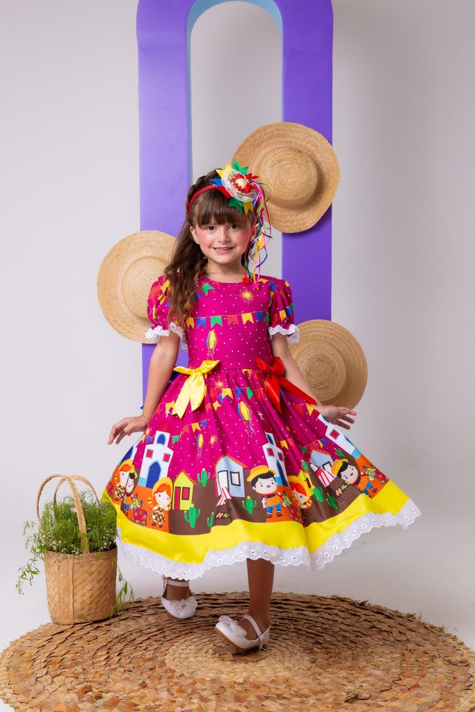 Vestido Marie Junino Roça Feliz Luxo - Leveza e Elegância para Meninas | Bebeloo Kids