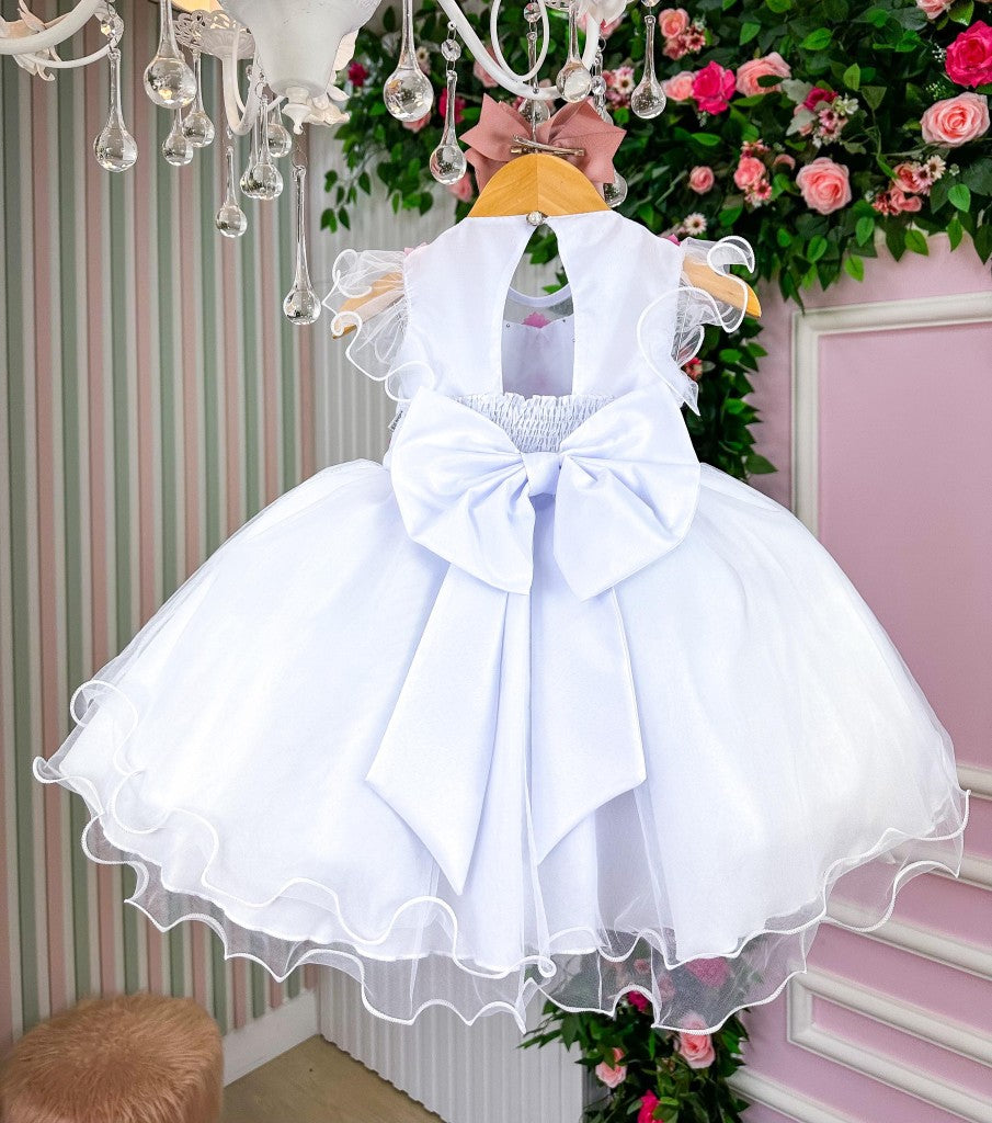 Vestido Marie Branco Jardim Encantado Laço Borboletas Coloridas - Toque Delicado para Completar o Visual | Bebeloo Kids