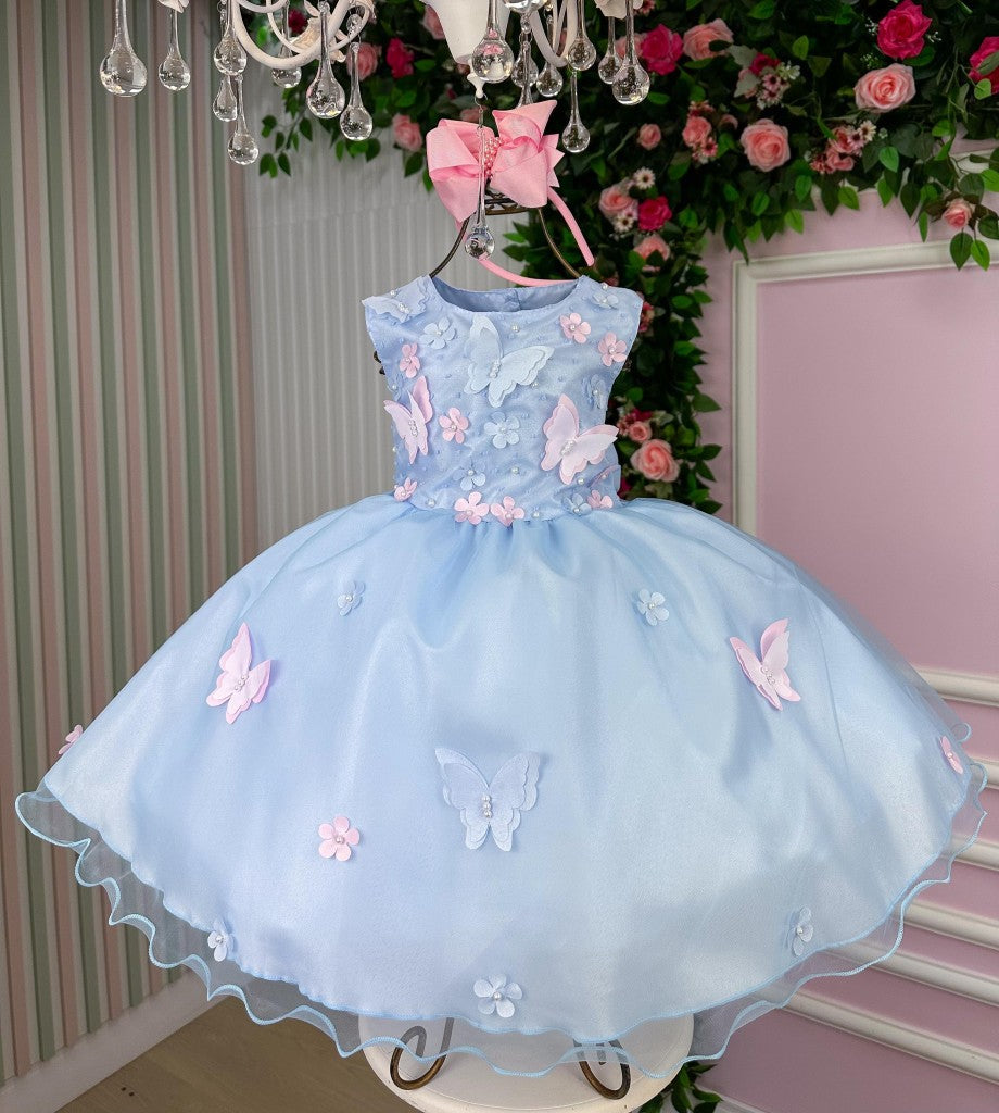 Vestido Marie Jardim das Borboletas Azul Bebe Viviane - Leveza e Elegância para Meninas | Bebeloo Kids