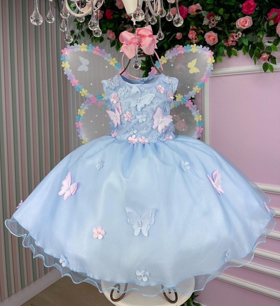 Vestido Marie Jardim das Borboletas Azul Bebe Viviane - Leveza e Elegância para Meninas | Bebeloo Kids