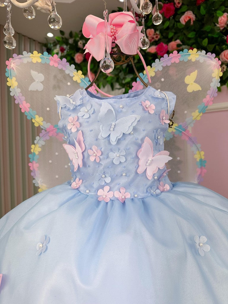 Vestido Marie Jardim das Borboletas Azul Bebe Viviane - Leveza e Elegância para Meninas | Bebeloo Kids