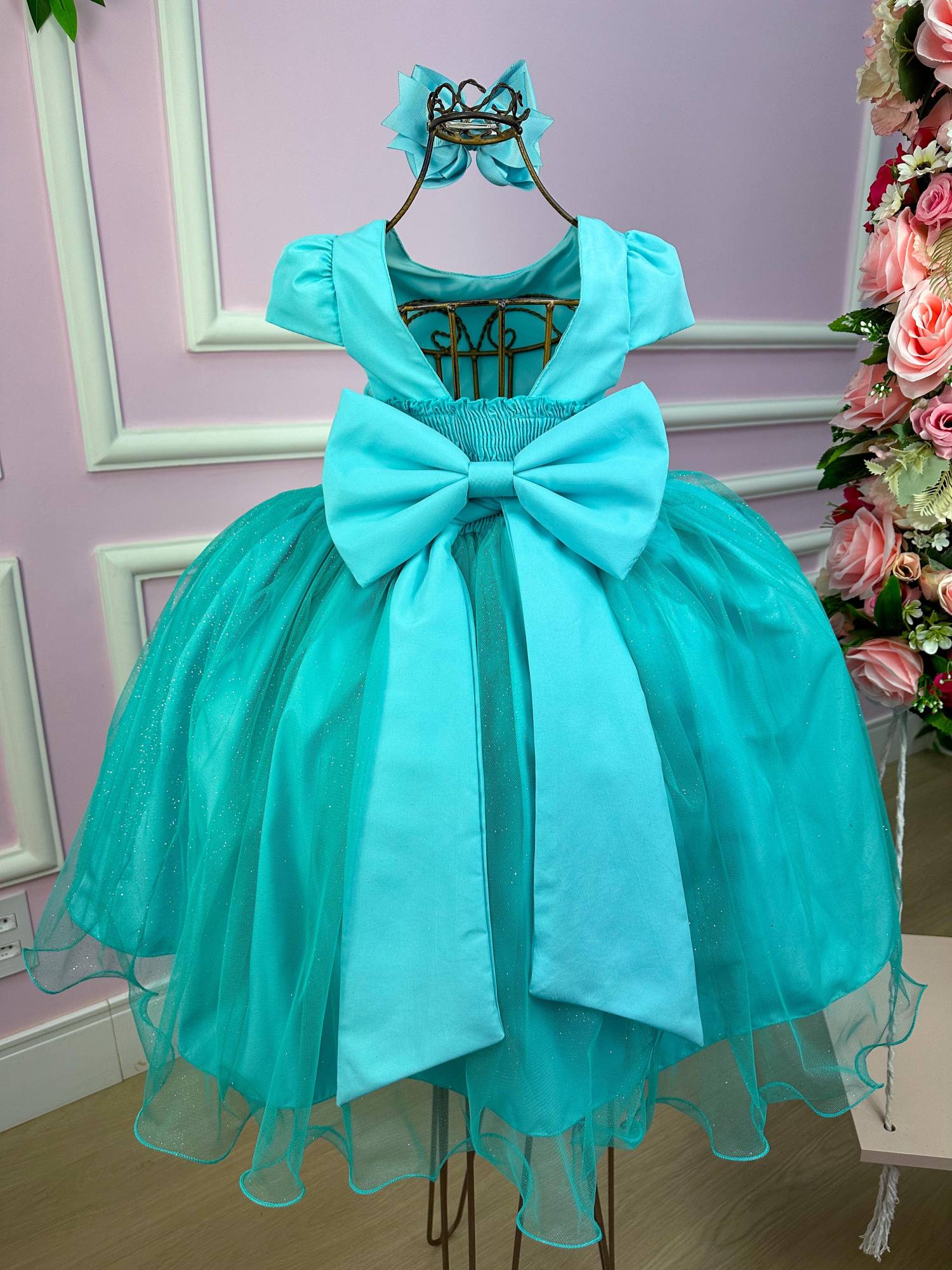 Vestido Juvenil Vila Lele Luiza Verde Tiffany - Leveza e Elegância para Meninas | Bebeloo Kids