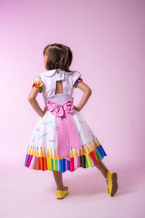 Vestido Marie Lapis Aquarela ABC Branco - Leveza e Elegância para Meninas | Bebeloo Kids