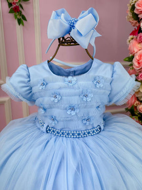 Vestido Menina Bonita Azul Bebe Florzinha Peito Tule - Leveza e Elegância para Meninas | Bebeloo Kids