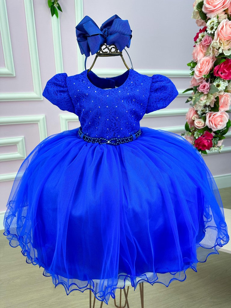 Vestido Menina Bonita Azul Royal Peito Rendado - Leveza e Elegância para Meninas | Bebeloo Kids