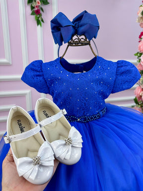 Vestido Menina Bonita Azul Royal Peito Rendado - Leveza e Elegância para Meninas | Bebeloo Kids