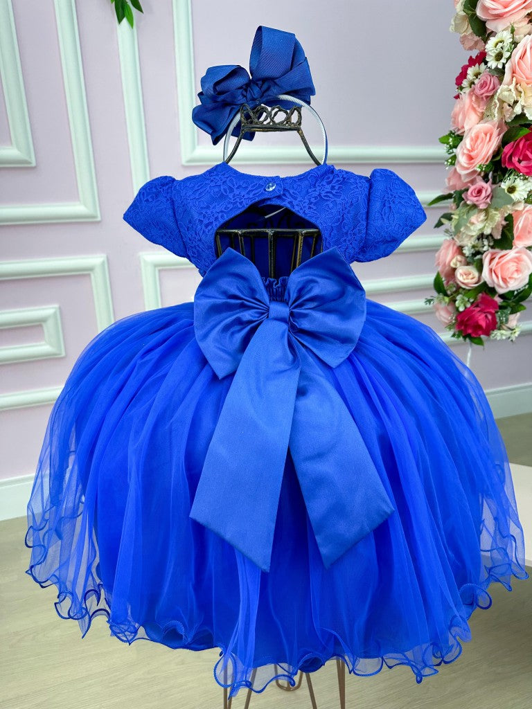 Vestido Menina Bonita Azul Royal Peito Rendado - Leveza e Elegância para Meninas | Bebeloo Kids