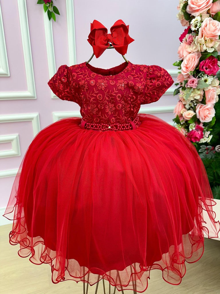 Vestido Menina Bonita Vermelho Peito Renda Flores - Leveza e Elegância para Meninas | Bebeloo Kids