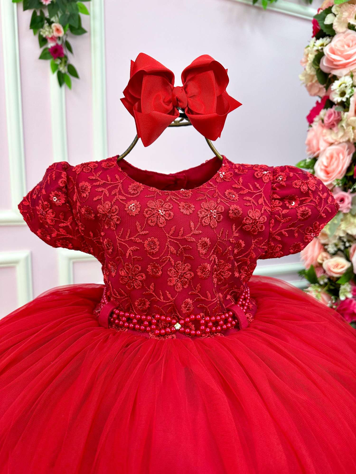Vestido Menina Bonita Vermelho Peito Renda Flores - Leveza e Elegância para Meninas | Bebeloo Kids