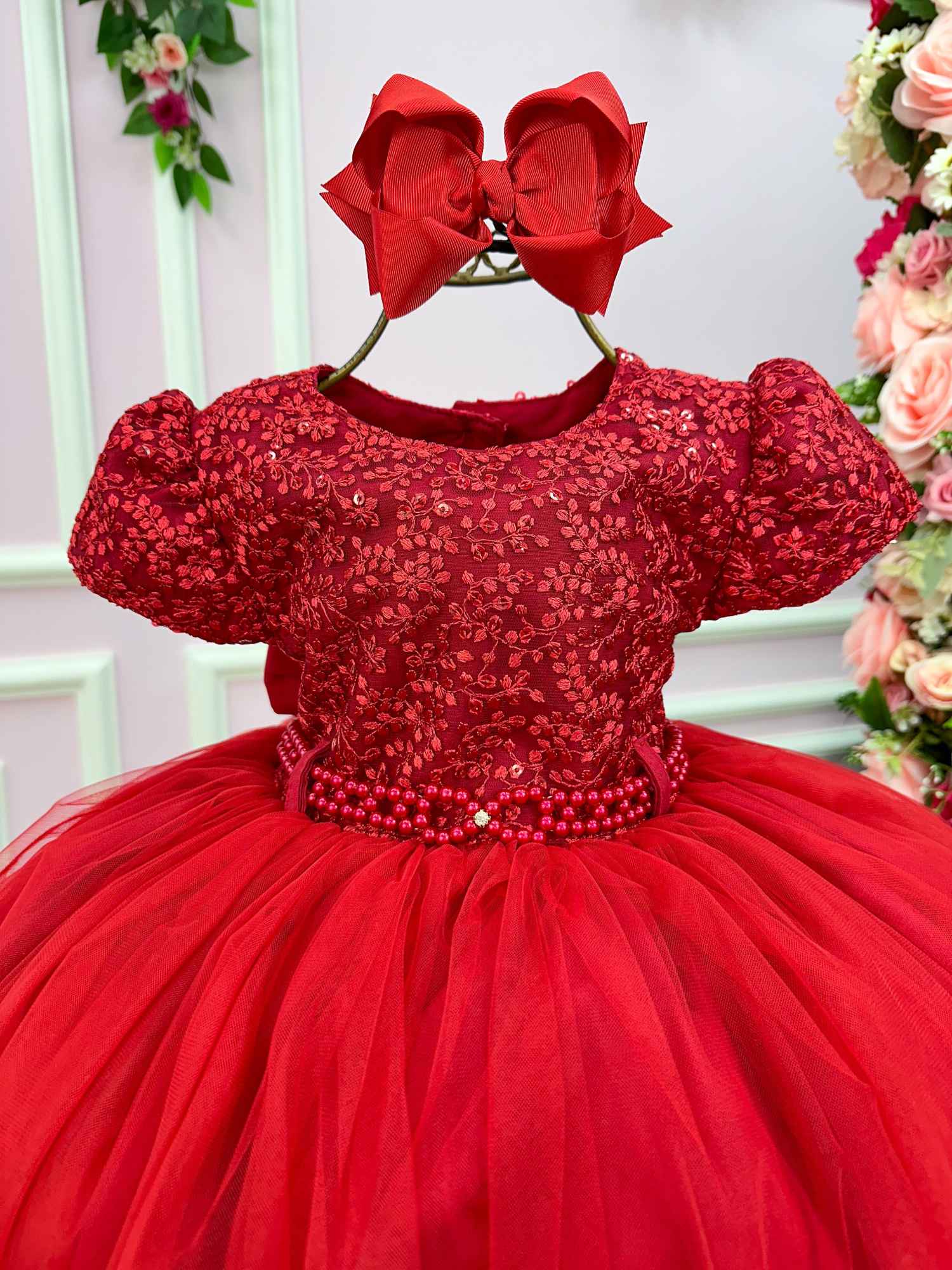 Vestido Menina Bonita Vermelho Peito Rendado Florzinha - Leveza e Elegância para Meninas | Bebeloo Kids