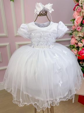 Vestido Menina Bonita Branco Borboletas Peito Tule - Leveza e Elegância para Meninas | Bebeloo Kids