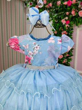 Vestido Menina Bonita Jardim Encantado Azul Bebe Natalia - Leveza e Elegância para Meninas | Bebeloo Kids
