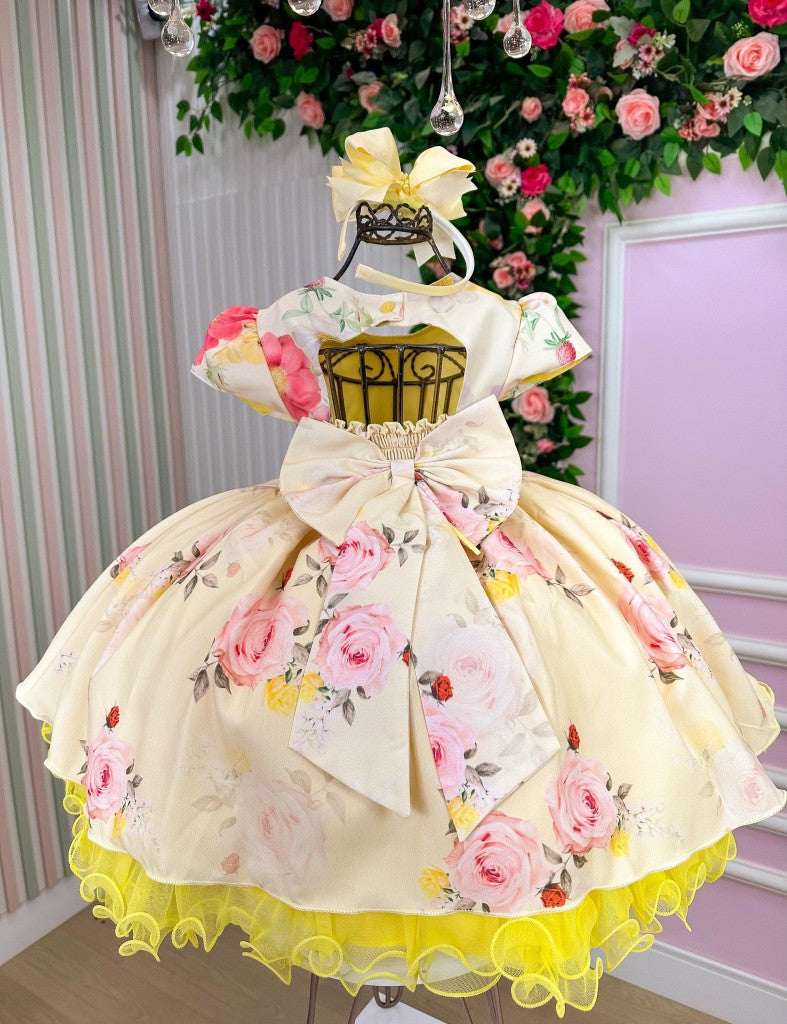 Vestido Menina Bonita Jardim Encantado Loise Amarelo