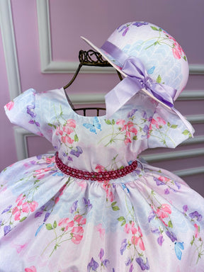 Vestido Miss Cherry Chapeu Lilas Flores e Borboletas - Leveza e Elegância para Meninas | Bebeloo Kids