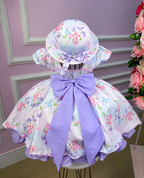 Vestido Miss Cherry Chapeu Lilas Flores e Borboletas - Leveza e Elegância para Meninas | Bebeloo Kids