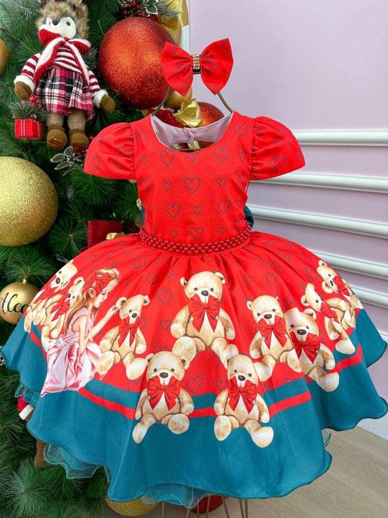 Vestido Mimadine Ursinho Menininha Vermelho Natal