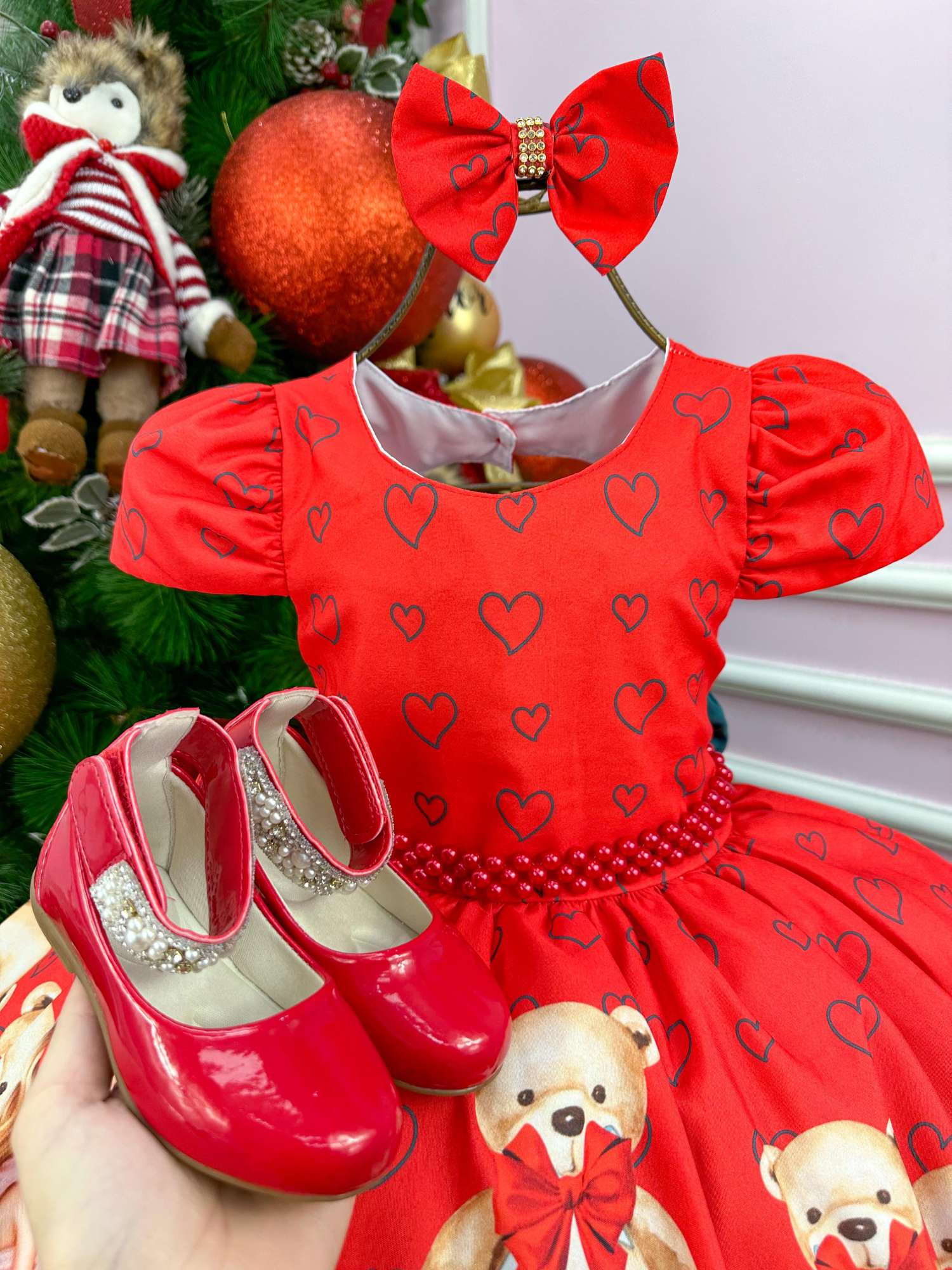 Vestido Mimadine Ursinho Menininha Vermelho Natal - Leveza e Elegância para Meninas | Bebeloo Kids