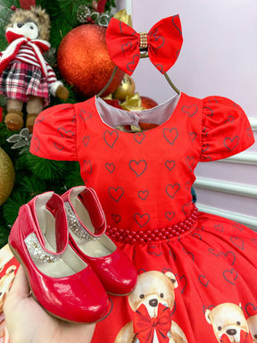 Vestido Mimadine Ursinho Menininha Vermelho Natal - Leveza e Elegância para Meninas | Bebeloo Kids
