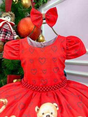 Vestido Mimadine Ursinho Menininha Vermelho Natal