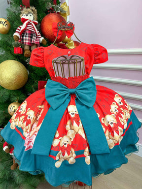 Vestido Mimadine Ursinho Menininha Vermelho Natal - Leveza e Elegância para Meninas | Bebeloo Kids
