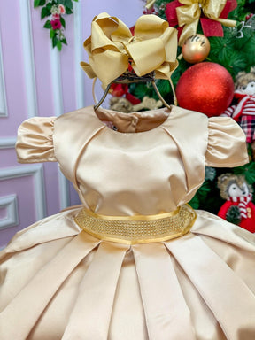Vestido Miss Sweet Dourado Cinto Brilho - Detalhe que Faz a Diferença | Bebeloo Kids