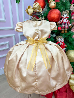 Vestido Miss Sweet Dourado Cinto Brilho - Detalhe que Faz a Diferença | Bebeloo Kids