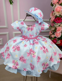 Vestido Miss Cherry Chapeu Azul Bebe Flores e Borboletas - Leveza e Elegância para Meninas | Bebeloo Kids