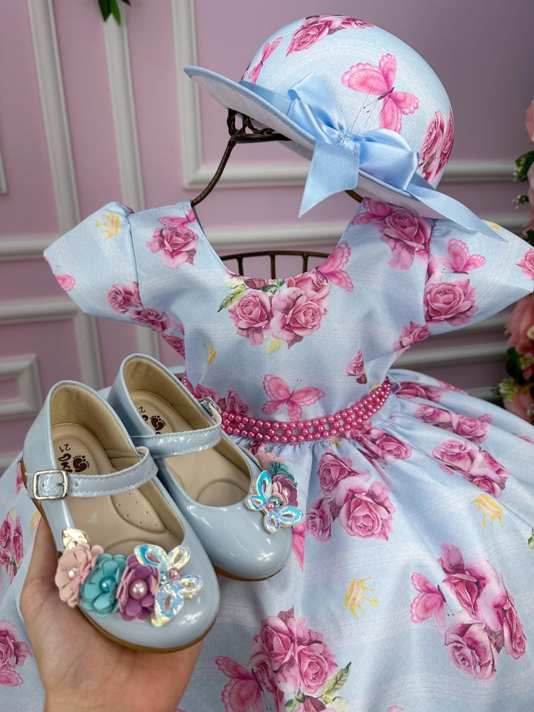 Vestido Miss Cherry Chapeu Azul Bebe Flores e Borboletas - Leveza e Elegância para Meninas | Bebeloo Kids