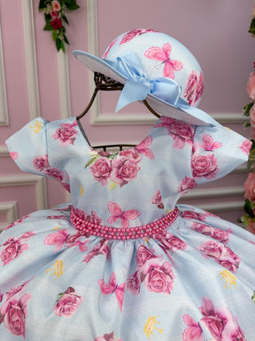 Vestido Miss Cherry Chapeu Azul Bebe Flores e Borboletas - Leveza e Elegância para Meninas | Bebeloo Kids