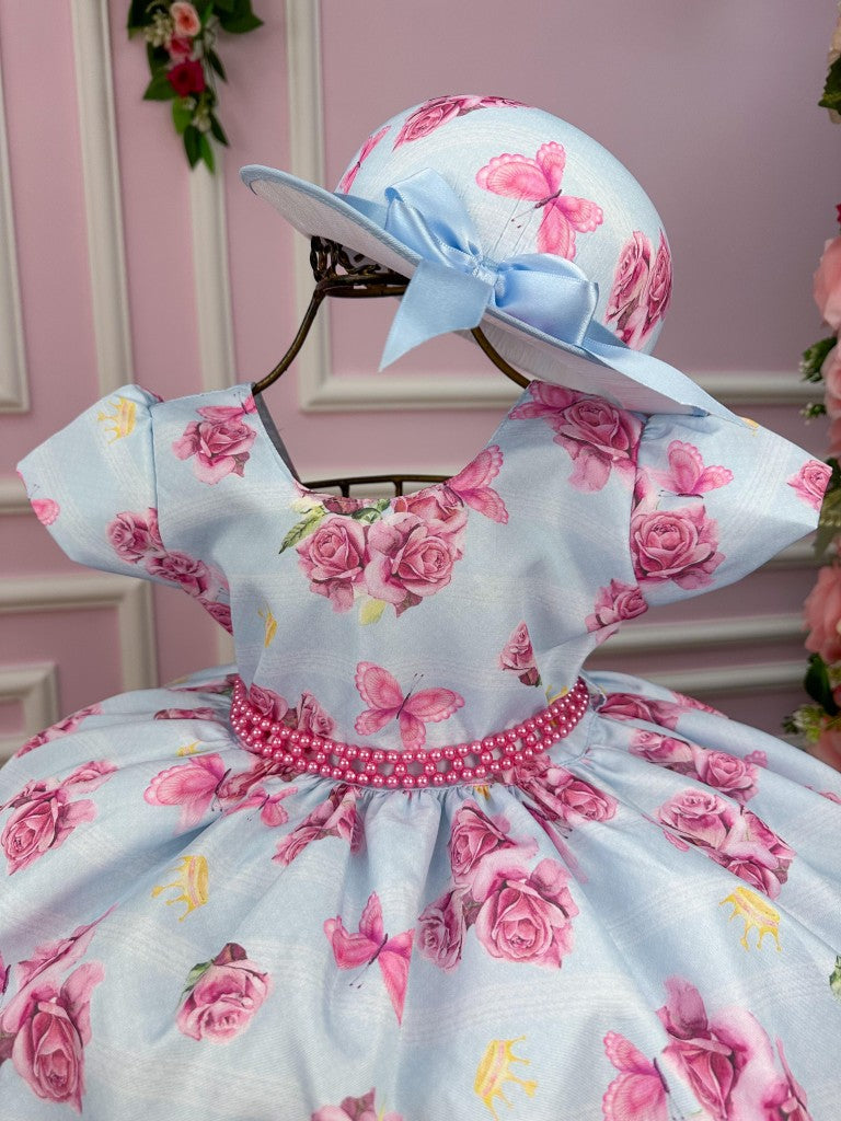Vestido Miss Cherry Chapeu Azul Bebe Flores e Borboletas - Leveza e Elegância para Meninas | Bebeloo Kids