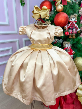 Vestido Miss Sweet Dourado Cinto Brilho - Detalhe que Faz a Diferença | Bebeloo Kids