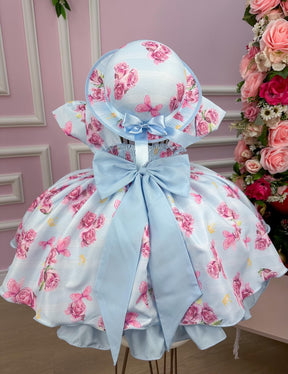 Vestido Miss Cherry Chapeu Azul Bebe Flores e Borboletas - Leveza e Elegância para Meninas | Bebeloo Kids