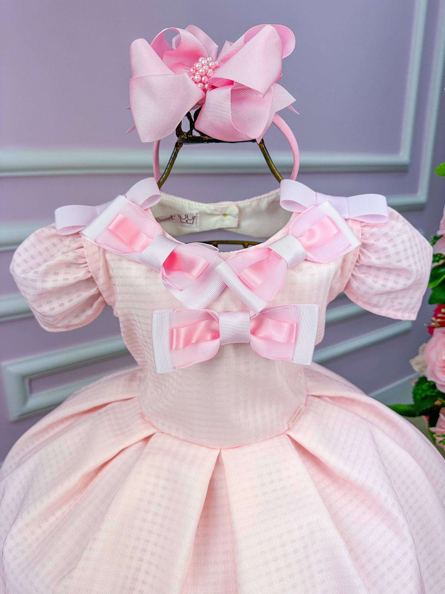 Vestido Miss Sweet Rosa Bebe Lacinhos