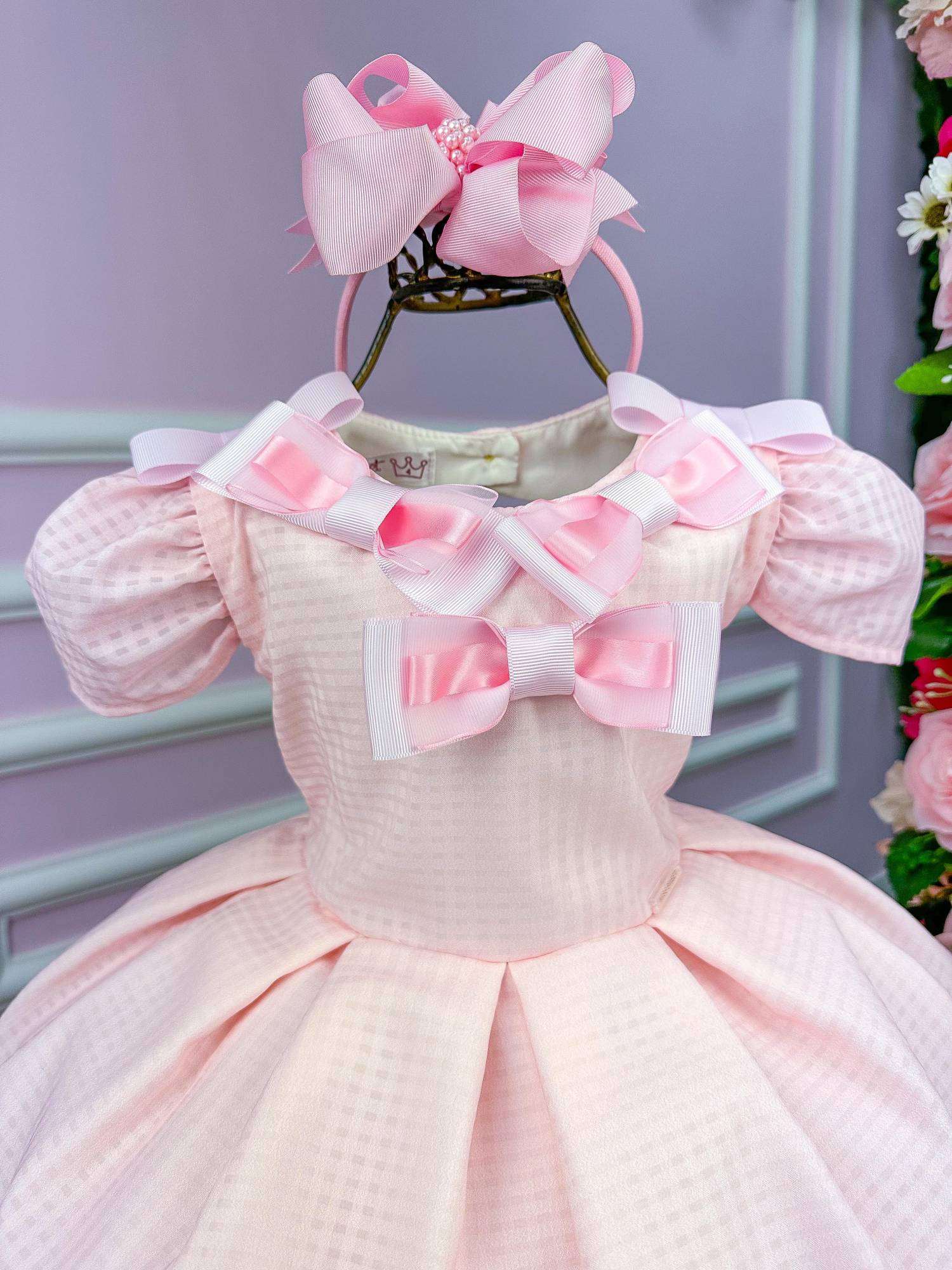 Vestido Miss Sweet Rosa Bebe Lacinhos
