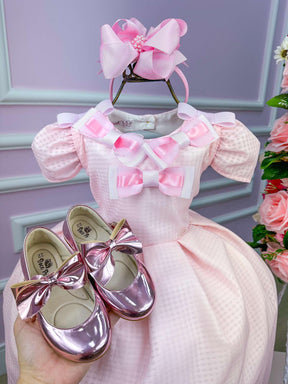 Vestido Miss Sweet Rosa Bebe Lacinhos - Leveza e Elegância para Meninas | Bebeloo Kids