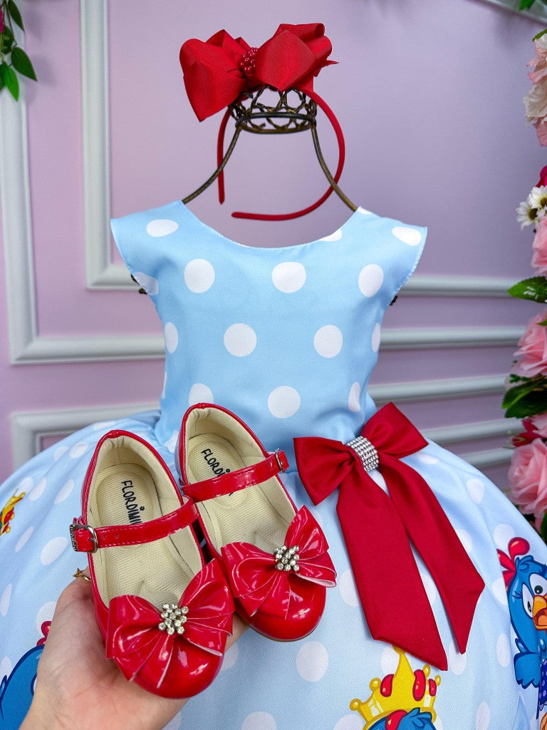 Vestido Tematicos Luxo Galinha Pintadinha Azul e Vermelho - Leveza e Elegância para Meninas | Bebeloo Kids