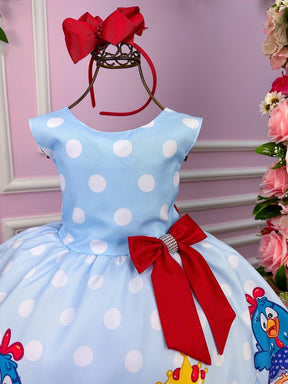 Vestido Tematicos Luxo Galinha Pintadinha Azul e Vermelho - Leveza e Elegância para Meninas | Bebeloo Kids