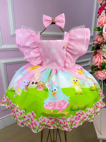 Vestido Temáticos Kids Galinha Pintadinha Rosa Bebe - Leveza e Elegância para Meninas | Bebeloo Kids