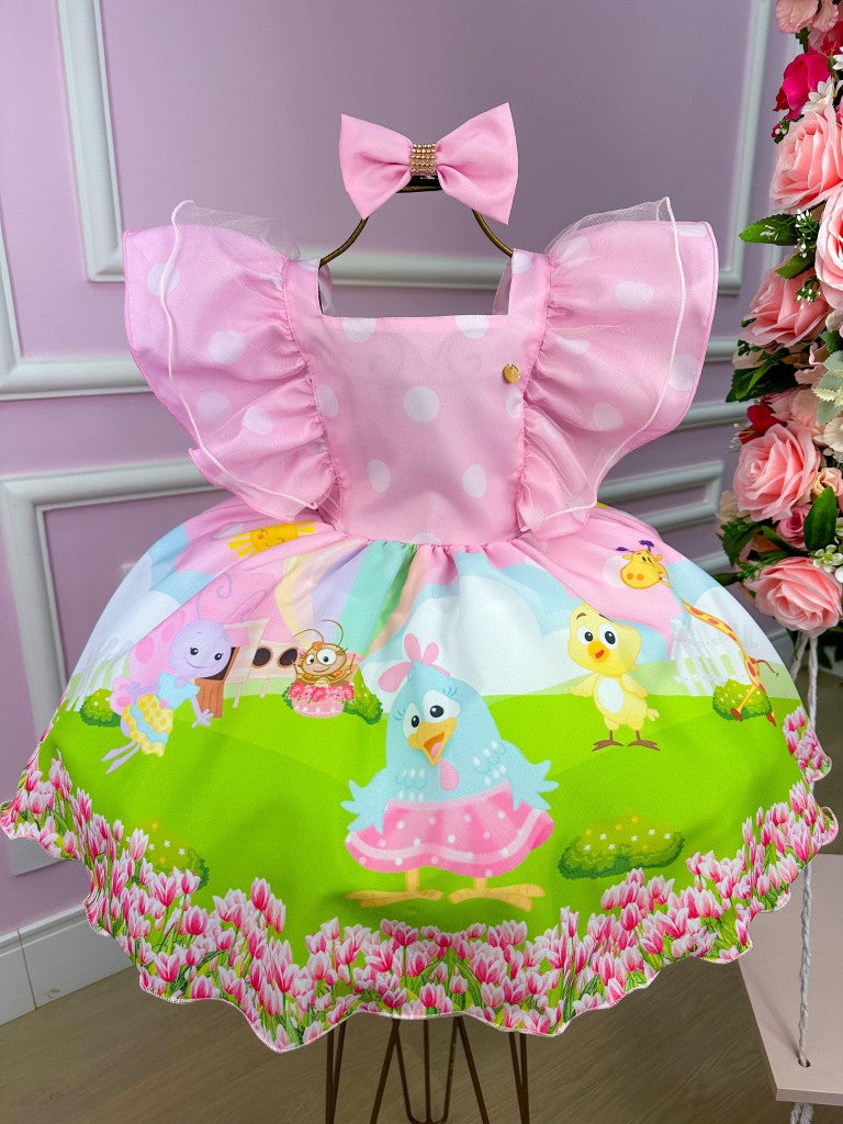 Vestido Temáticos Kids Galinha Pintadinha Rosa Bebe - Leveza e Elegância para Meninas | Bebeloo Kids