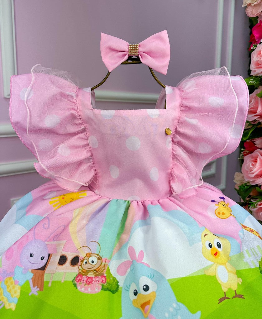 Vestido Temáticos Kids Galinha Pintadinha Rosa Bebe - Leveza e Elegância para Meninas | Bebeloo Kids