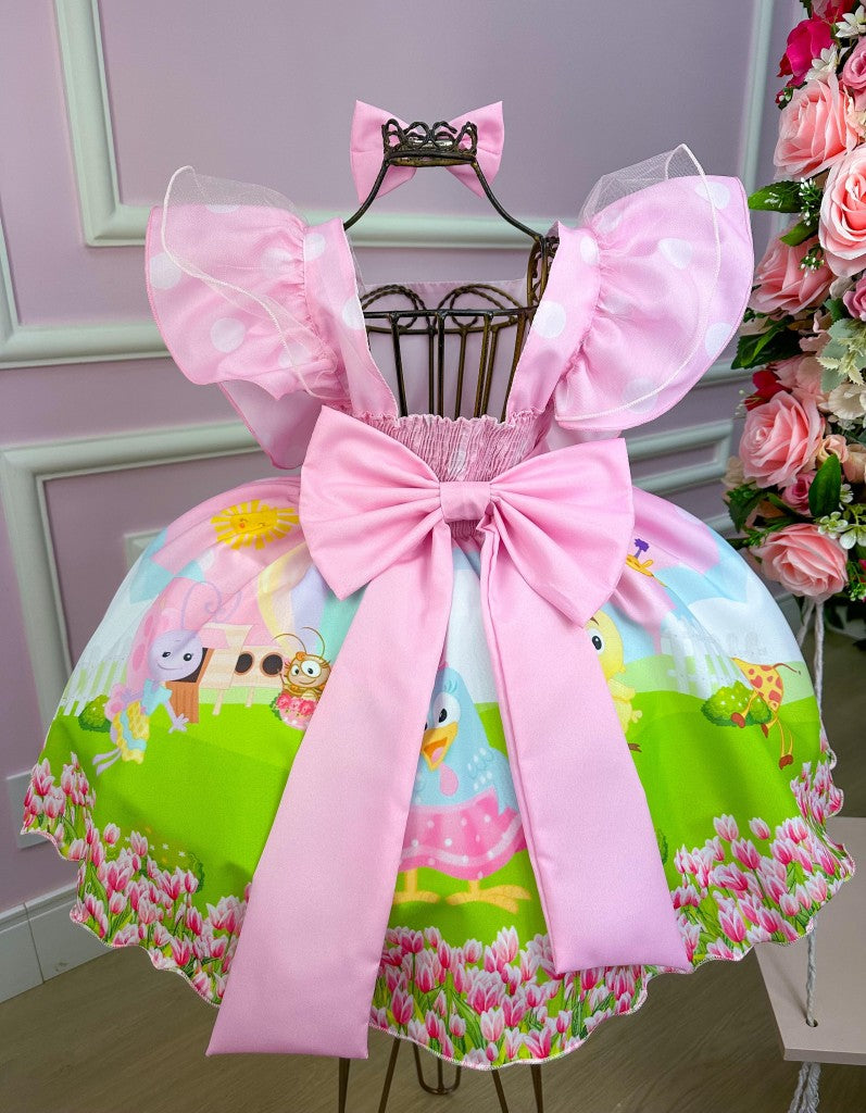 Vestido Temáticos Kids Galinha Pintadinha Rosa Bebe - Leveza e Elegância para Meninas | Bebeloo Kids