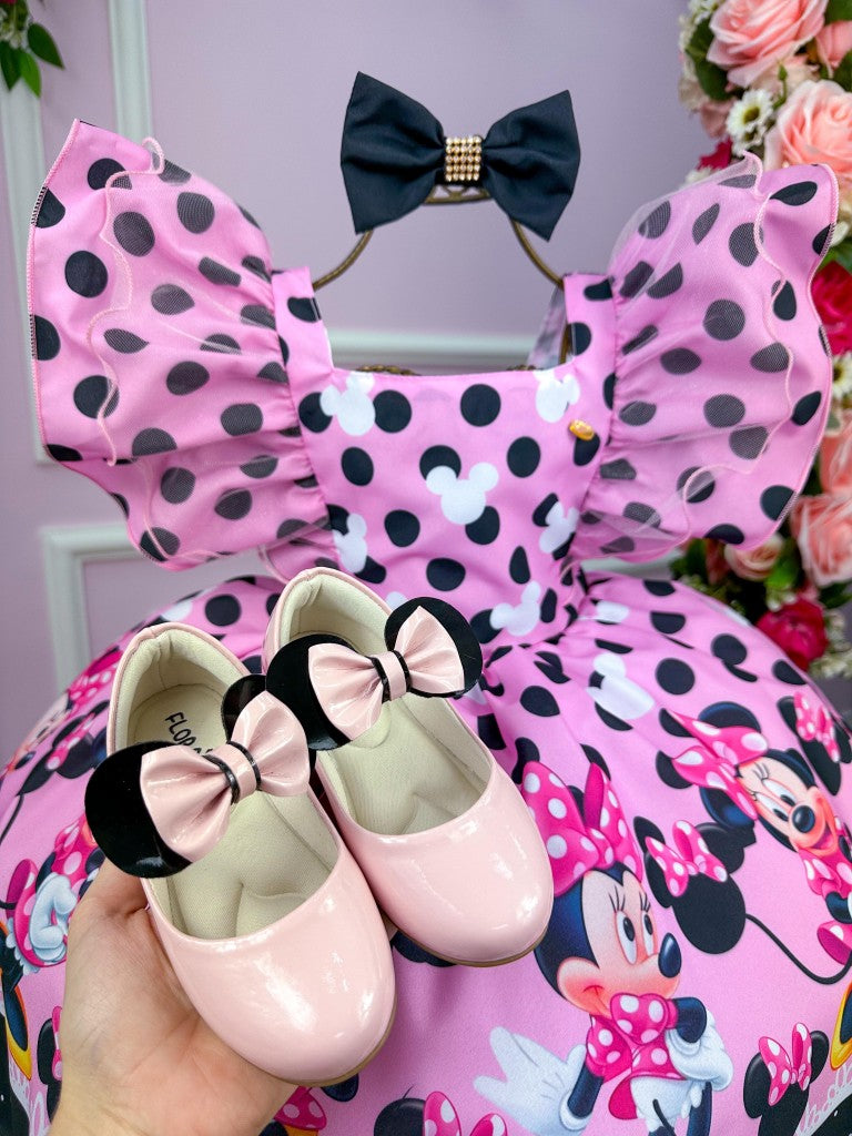 Vestido Temáticos Kids Minnie/Minie Rosa Com Preto - Leveza e Elegância para Meninas | Bebeloo Kids