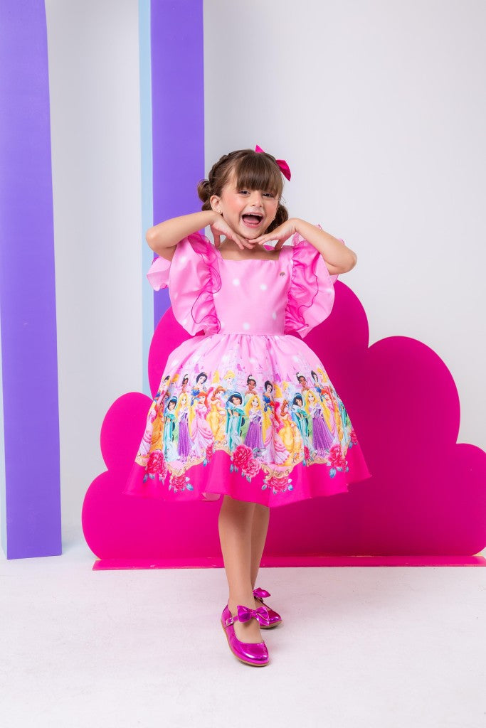 Vestido Temáticos Kids Princesas Disney Rosa - Leveza e Elegância para Meninas | Bebeloo Kids