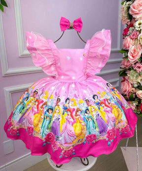 Vestido Temáticos Kids Princesas Disney Rosa